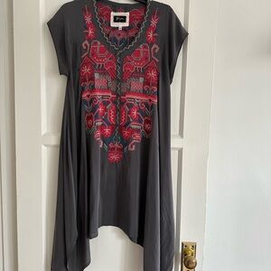 Johnny Was Gray Embroidered Tunic
